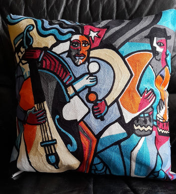 Housse De Coussin Brodée - Musiciens Housse