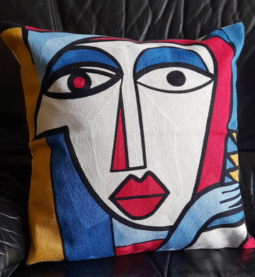 Housse De Coussin Brodée - Visage 2 Housse