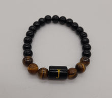 Charger l&#39;image dans la galerie, Bracelet lettre initiale onyx &amp; oeil de tigre