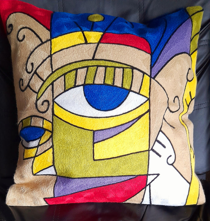 Housse de coussin brodée - Oeil