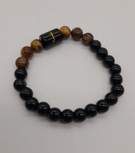 Charger l&#39;image dans la galerie, Bracelet lettre initiale onyx &amp; oeil de tigre